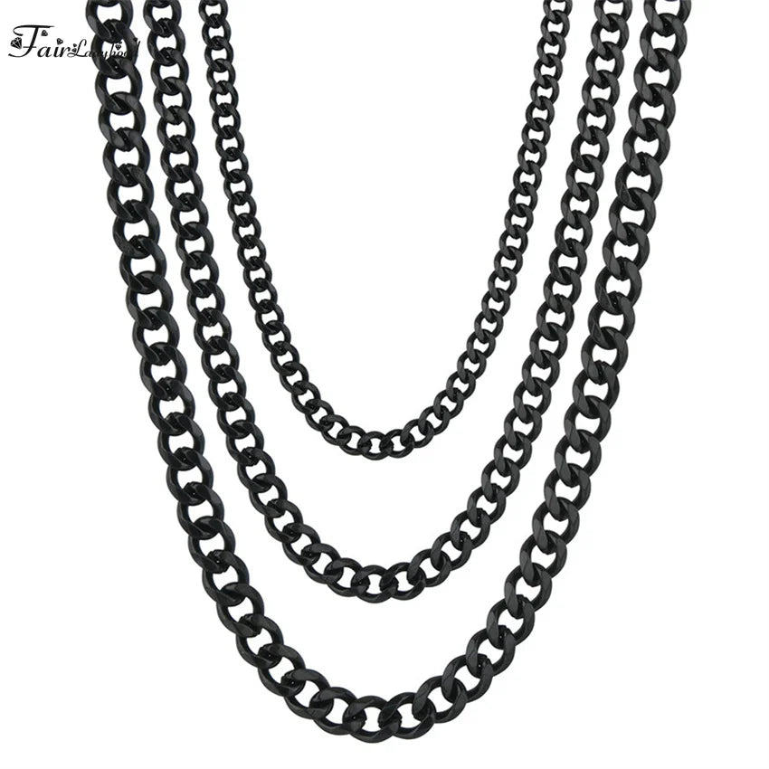 1 piece Size 3.6mm-9mm Men's Necklace Stainless Steel Cuban Link Chain Bracelet Necklace Steel Color Male Jewelry Pi-Mart