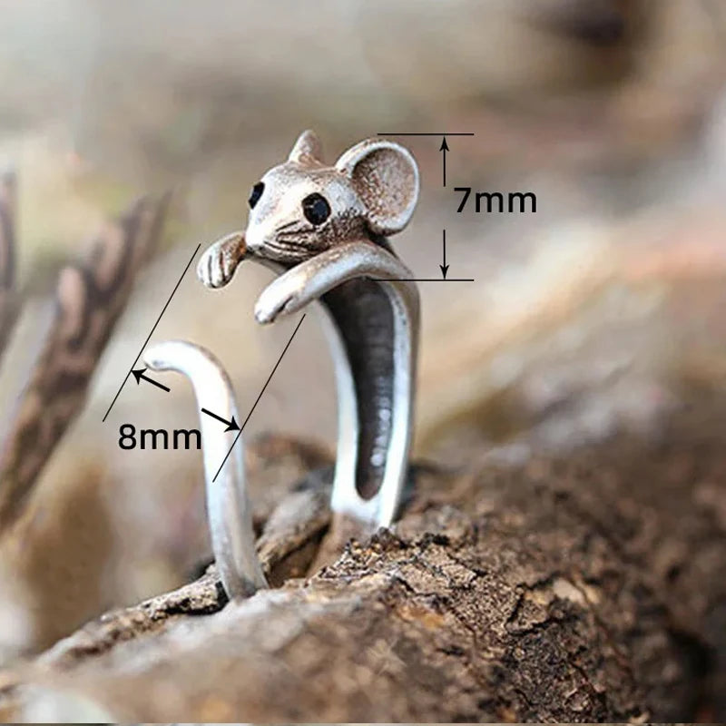 Silver Color Mouse Open Ring For Women Creative Cute Little Animal Adjustable Rings Charming Party Fashion Jewelry Gift Pi-Mart
