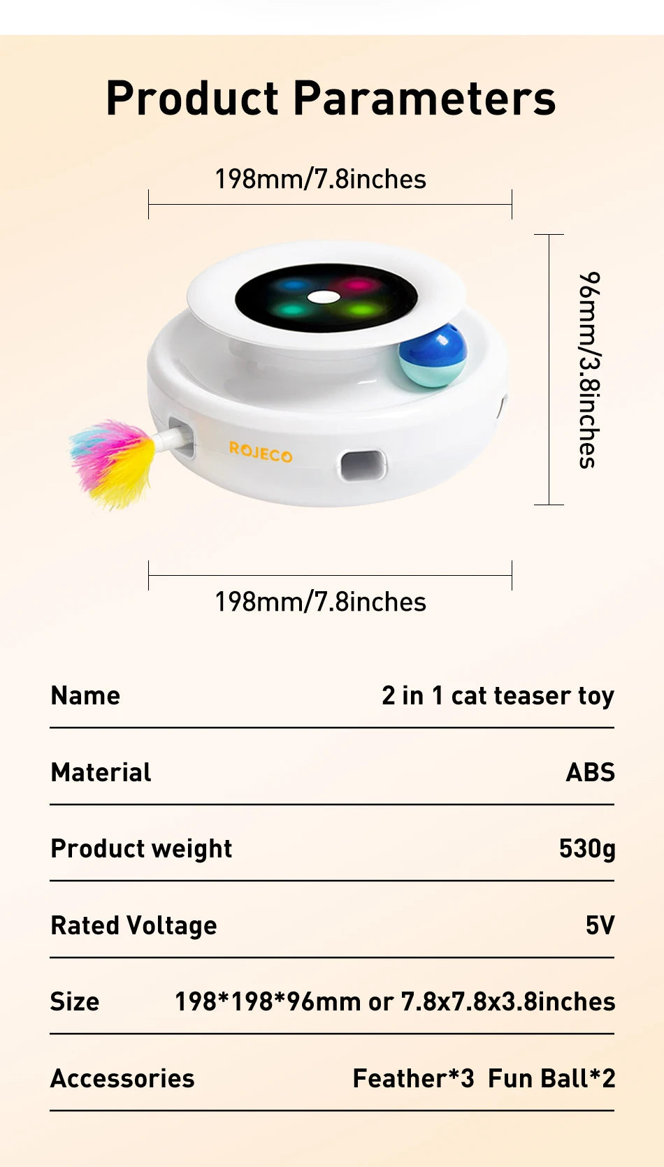 ROJECO 2 in 1 Smart Cat Toys Automatic Feather Fun Ball Toy Set For Cat Dog 5 Modes Electronic Interactive Pet Toy Accessories Pi-Mart