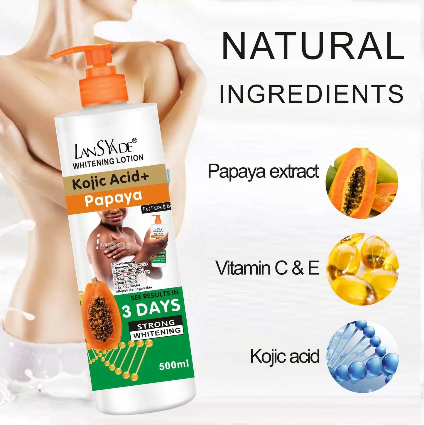 500ml Papaya Body Lotion Moisturizes The Body Skin Massage Essence, Making The Skin Smooth and Improving Roughness Pi-Mart