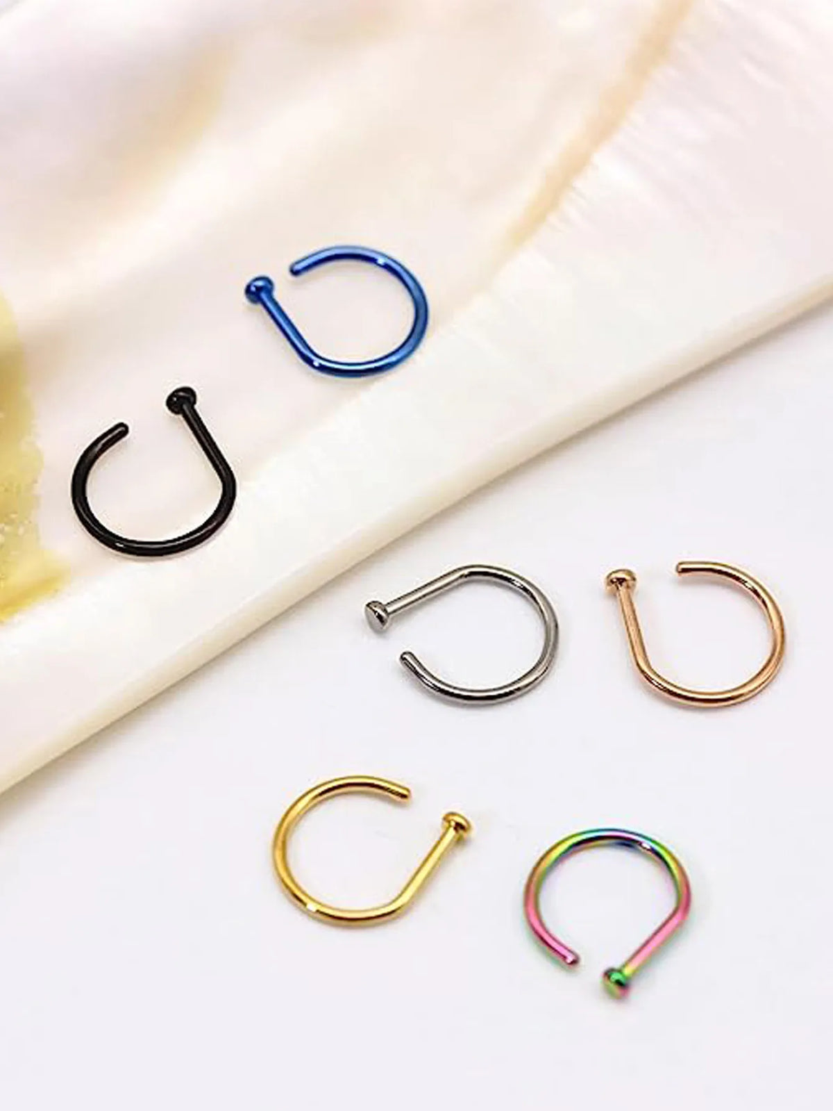 New Curved Barbells Fake Nose Piercing D Shaped Tragus Helix Stud Earring Hoop Septum Stainless Steel Ring Nostril Body Jewelry Pi-Mart
