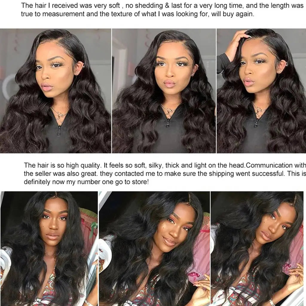Natural Black Body Wave Remy Human Hair Wigs Lace Front Wig Pre Plucked Hairline 180% Density HD Transparent Lace Frontal Wig LadyShow.Store
