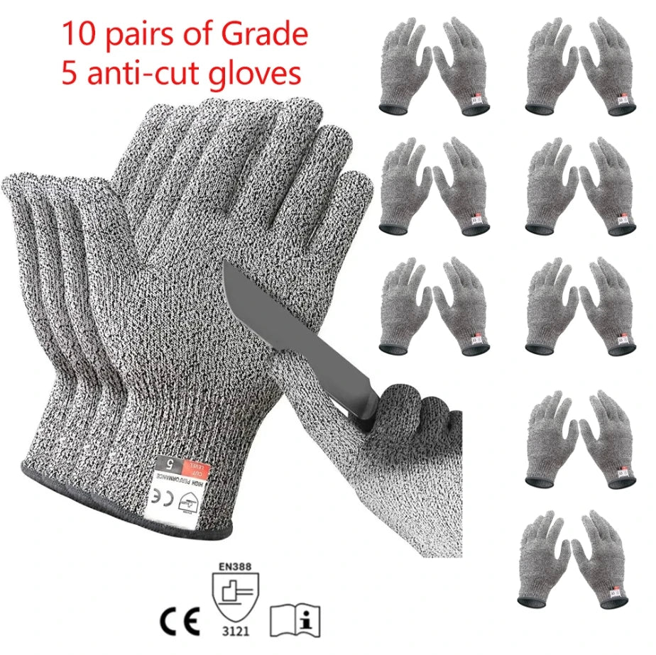 Level 5 HPPE Anti-Cut Gloves Kitchen Gardening Anti-Cut Knitted Gloves Anti-Thorn Wear-Resistant Glass Building Cutting Gloves Pi-Mart