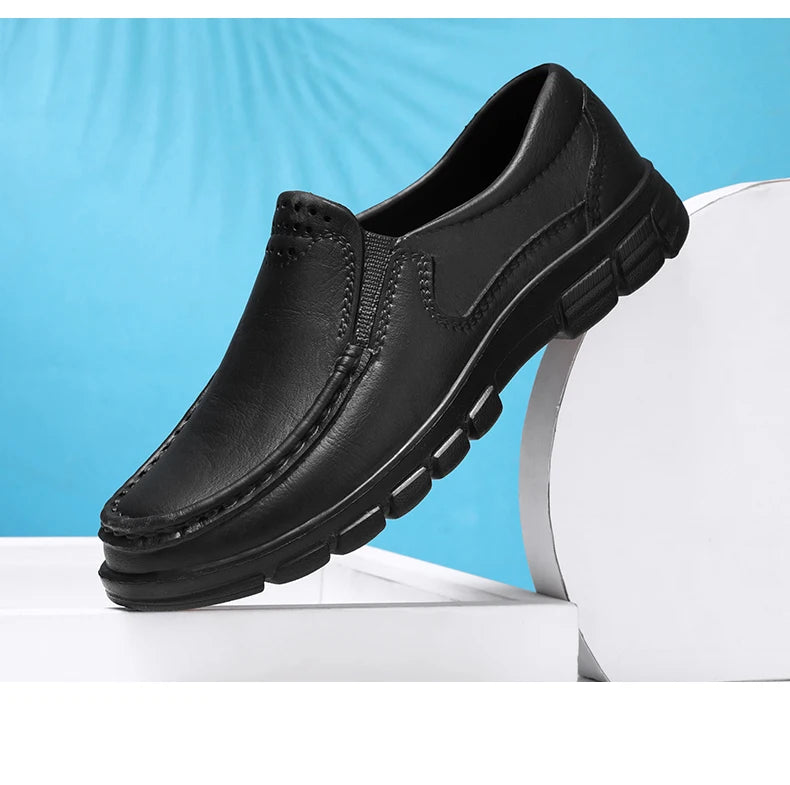 Chef shoes four season new anti slip oil resistant plus size business casual men's work leather shoes fashion comfort soft soled Pi-Mart