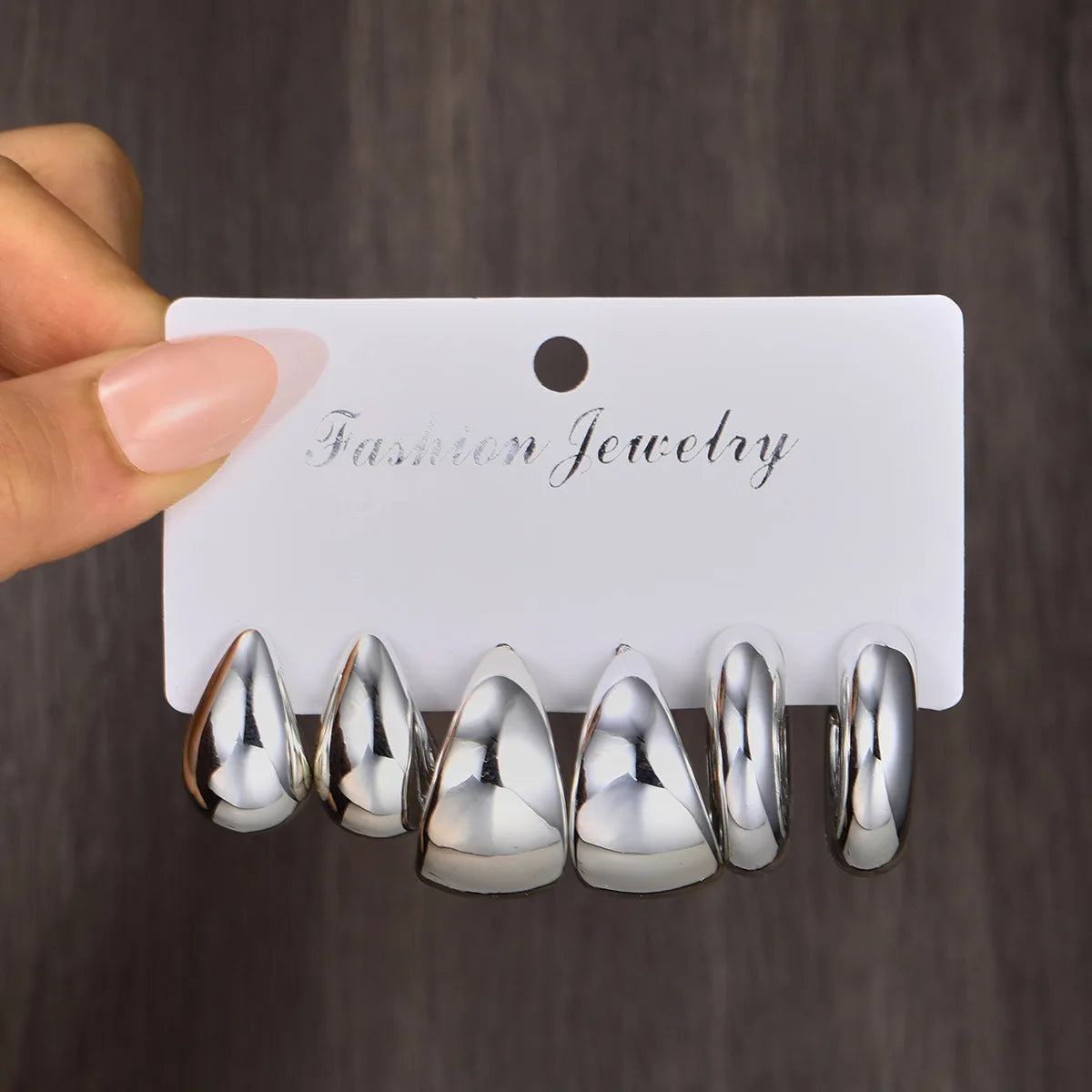 3 Pairs of Fashionable and Simple C-shaped Bean Water Droplet Women's Earring Set, Creative and Luxurious Jewelry Gift Pi-Mart
