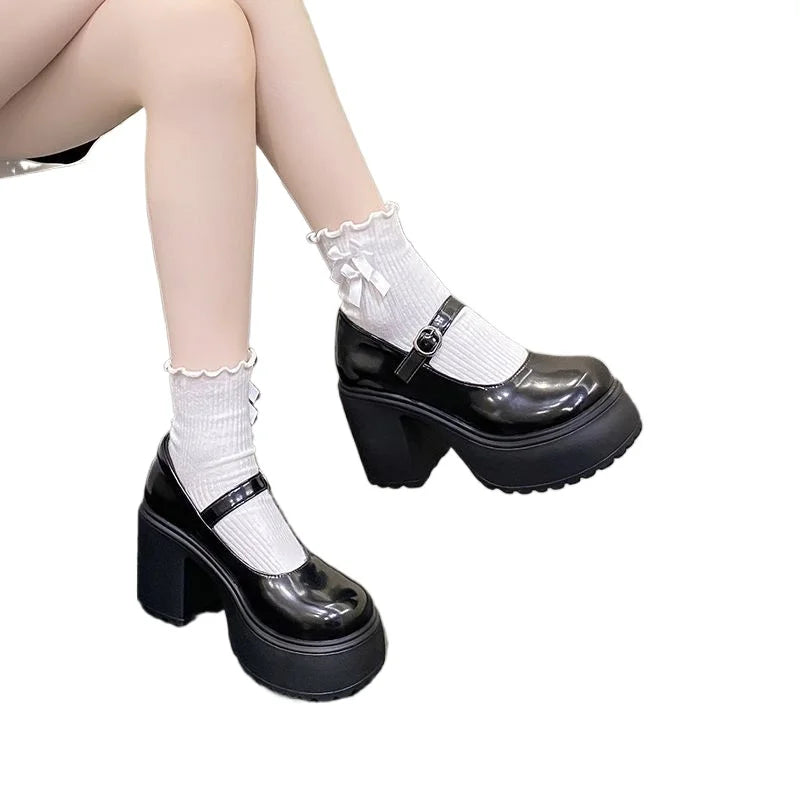 Ladies Spring Autumn New Leather Shoes Fashion versatile hotgirl single footwear Vintage Mary Jane pumps Casual women high heels LadyShow.Store