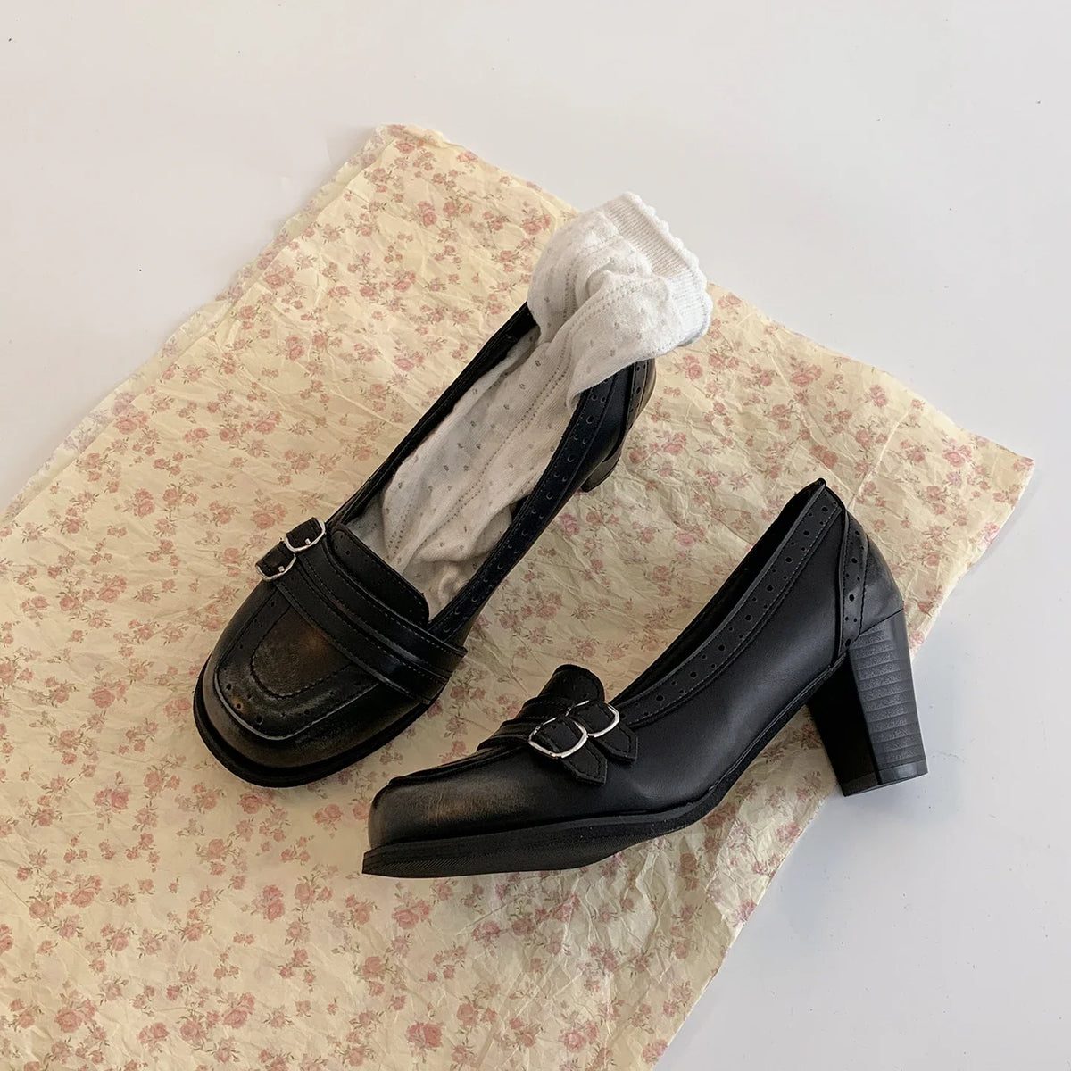 Vintage Thick Heel Women Mary Jane Shoes Ladies Concise Slip On Pumps Spring Autumn Women's Party Dress Shoes LadyShow.Store