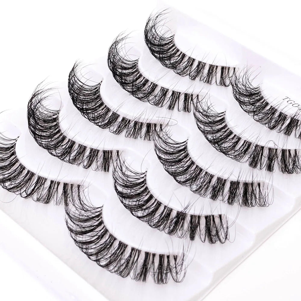 Yiernuo 1/5 Pairs Long Transparent Band Vegan Eyelash D Curl Russian Eyelashes Clear Band Lashes Invisible Band Lashes Pi-Mart