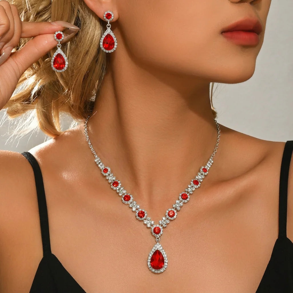 Simple and Atmospheric Water Droplet Necklace Earrings Two-Piece Set as a Surprise Birthday Gift for Girlfriend and Best Friend Pi-Mart