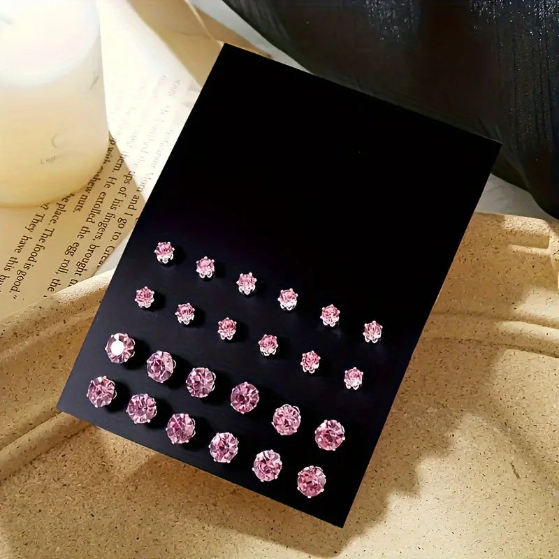 12 Pairs Of Luxurious, Simple, Shiny, And Caring Zirconia Decorative Earrings Are Suitable For Gifts To Parties,And Couples Pi-Mart