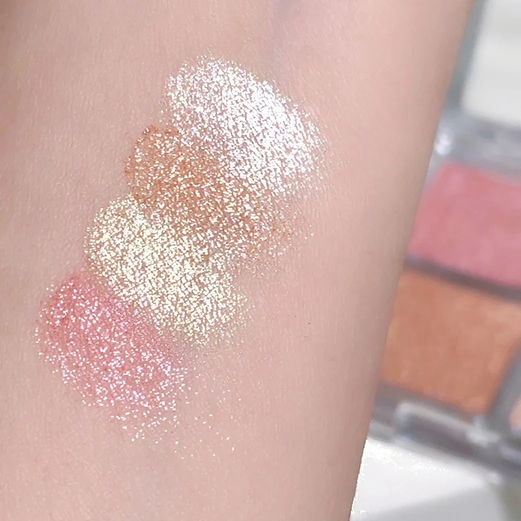 4-Color Face Highlighter Palette, Pearly Glitter Shimmer Smooth Baked Powder, Lasting Sparkling Highlighter Makeup LadyShow.Store