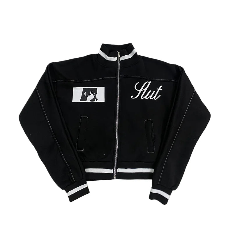 Korean Cartoon Long Sleeved Baseball Jacket for Girls Kawaii Street Jacket Personalized Zipper Cardigan Anime Autumn LadyShow.Store