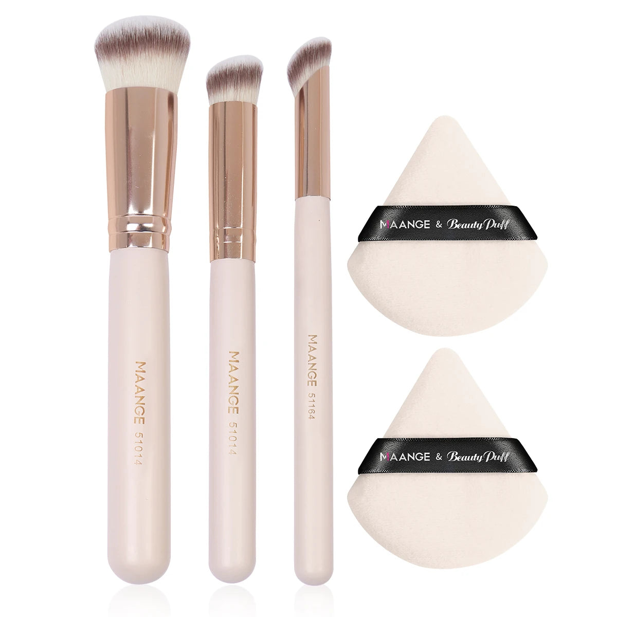 Maange 3Pcs Makeup Brushes + 2Pcs Triangle Powder Puff Set Concealer Eye Shadow Makeup Brush Blending Cosmetic Beauty Tools Pi-Mart