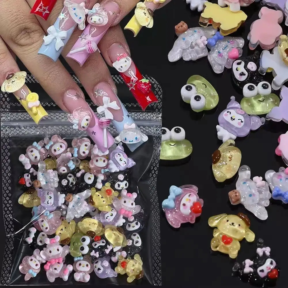 120PCS Box Mixed Hello Kitty 3D Nail Charms Cute Cartoon Resin Ornaments Kawaii DIY Nail Art Manicure Decor Accessories Pi-Mart