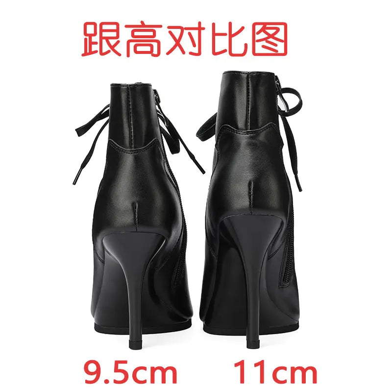 High Quality Customized Brown Latin Dance Shoes Open Toe High Heel Stiletto Boots Slim Heel 11cm Lace Up Dance Boots LadyShow.Store