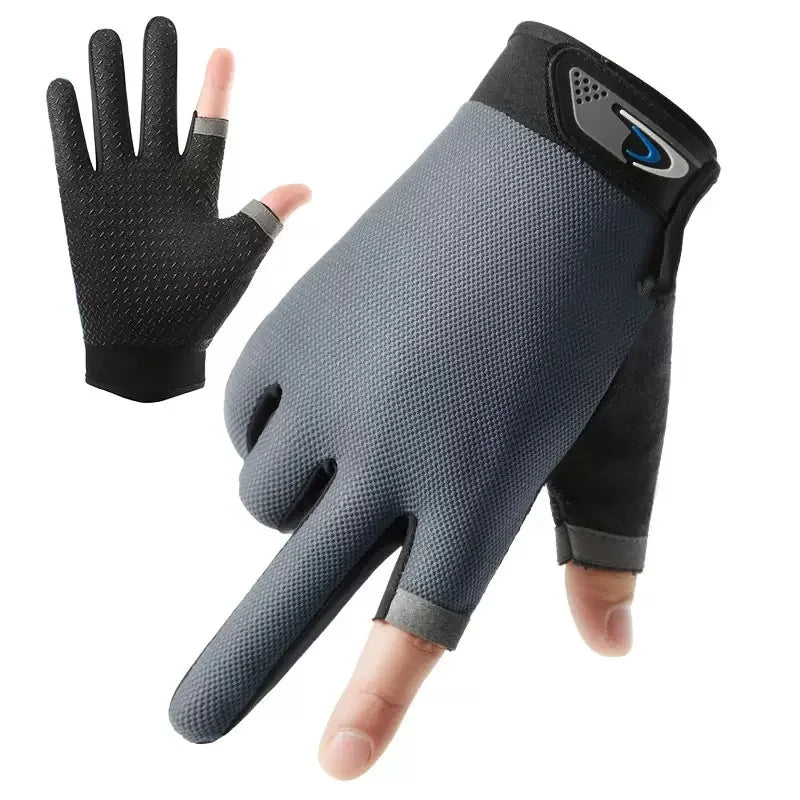Summer Men Fishing Gloves Women Two Finger Cut Male Touchscreen Angling Anti-Slip Sun-Proof Breathable Cycling Fitness Gloves Pi-Mart