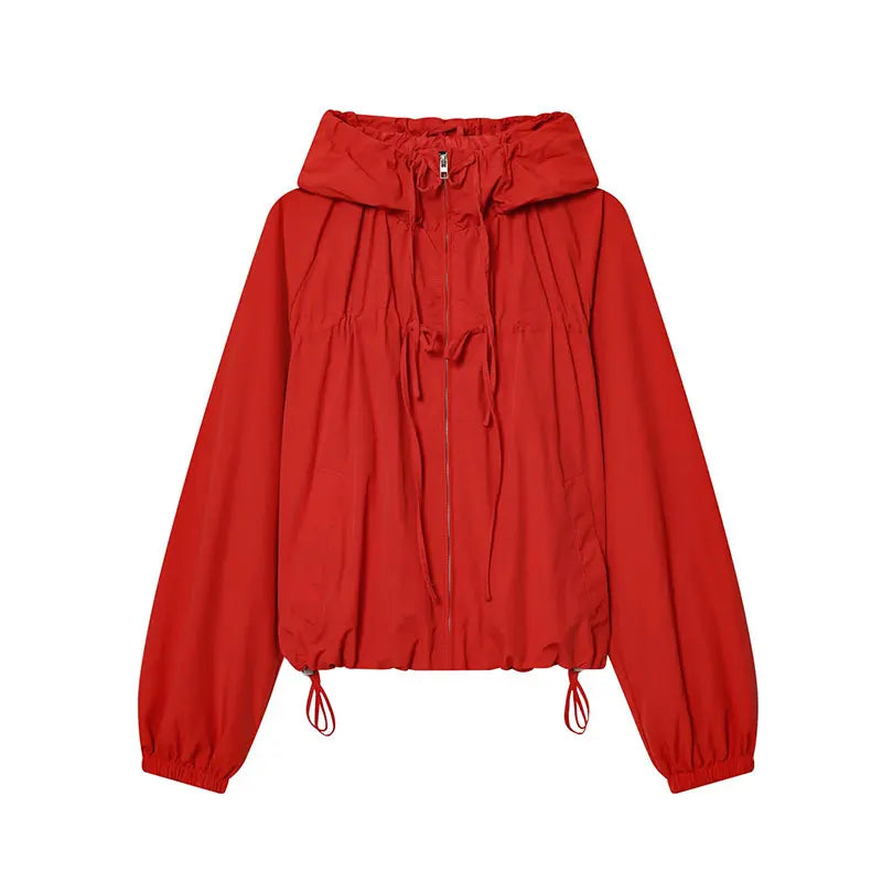 Nlzgmsj 2026 Spring Casual Hoodie Red Jackets Women Long Sleeve Zipper Short Coats Fashion Y2K Girl Outwears Pi-Mart