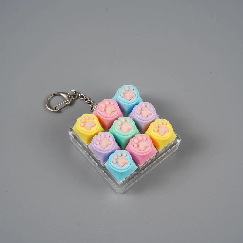 Cute Cat Claw Keychain 9 Keys Keyboard Decompression Keyboard DIY Keyboard Keychain For Adult Gifts Pi-Mart