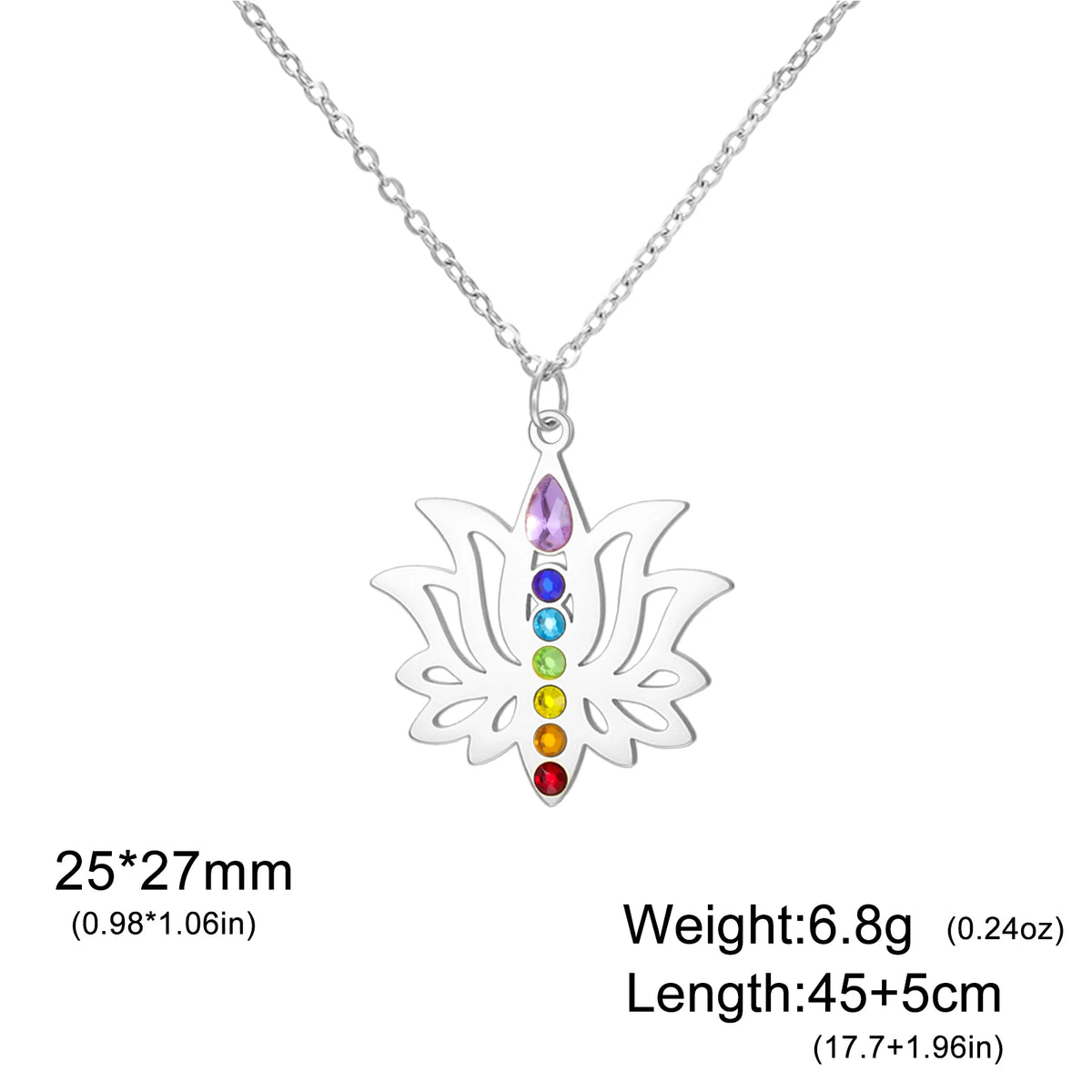 Gold Plated 7 Chakra Lotus Flower Necklace with Om Symbol Spiritual Yoga Jewelry Seven Colorful Zircon Lotus Flower Necklace Pi-Mart