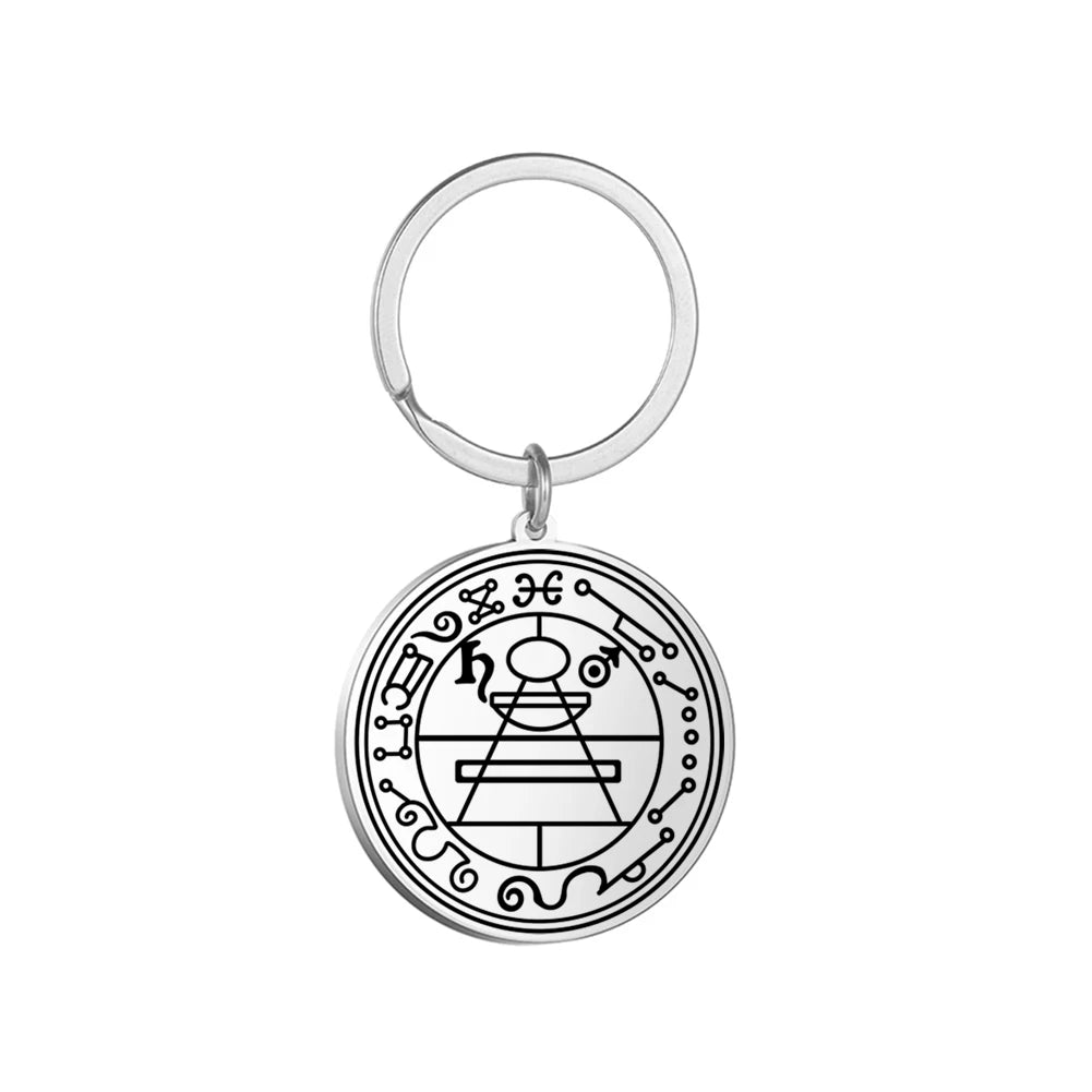 Dawapara Protection Secret Seal of Solomon Pendant Keychain Witchcraft Hexagram Wealth Fortune Amulet Stainless Steel Jewelry Pi-Mart
