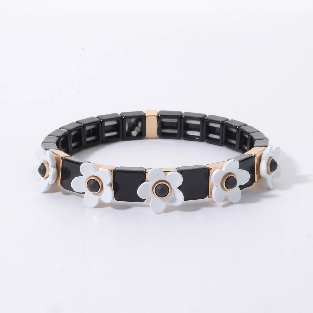 2026 New Black Gold Color Beaded Bangle for Women and Men Handmade Elastic hand Wrist Bracelets Pi-Mart
