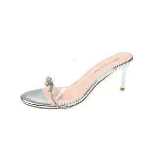 Women Sandals Sexy Crystal Gladiator Sandals Ankle Strap High Heels Hollow Out Party Shoes Closed Toe Stiletto Ladies Pumps LadyShow.Store