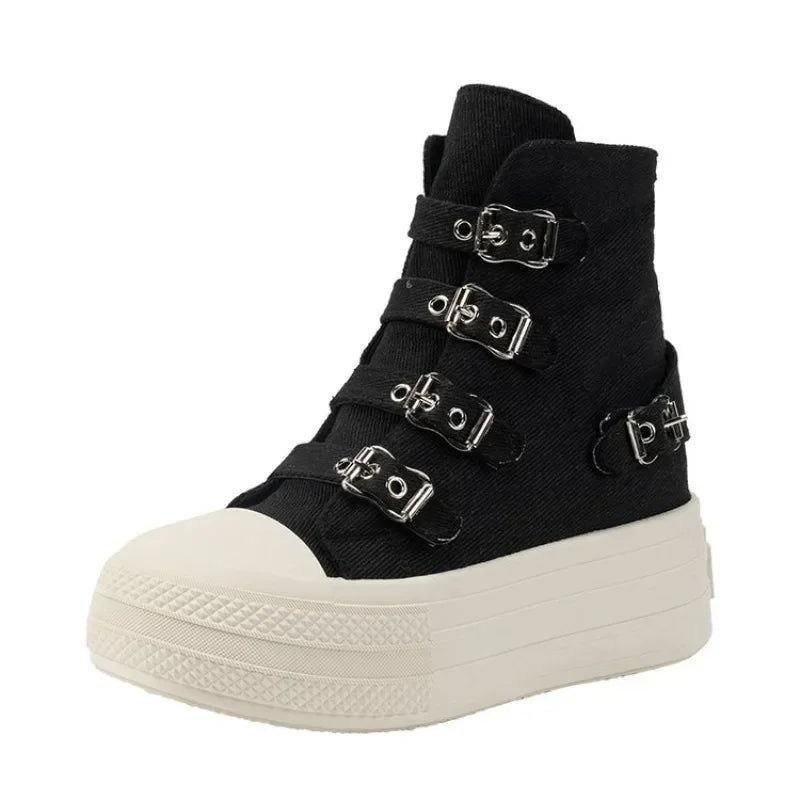 8CM Wedge Heels Sneakers Canvas Shoes Women's 2024 Spring And utumn New Fashion All Casual Thick Ventilate Soled Board Shoes LadyShow.Store