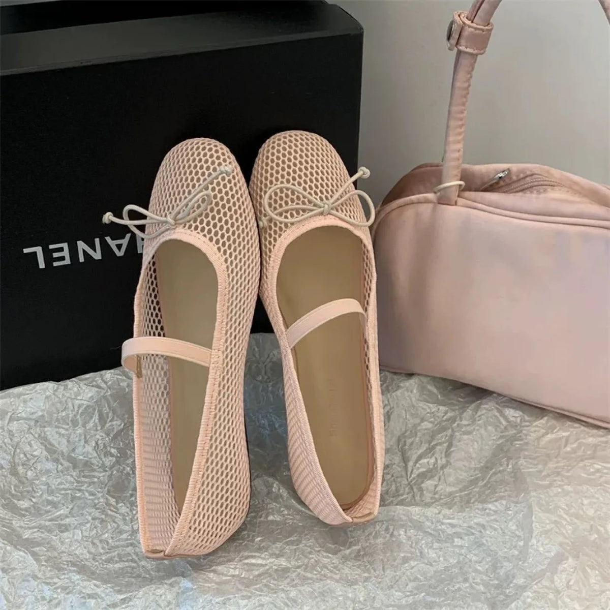 2025 New Luxury Spring/Summer Women Mesh Hollow Elastic Band Flat Bottom Non slip Casual Shoes Flat Bottom Shoes Pi-Mart