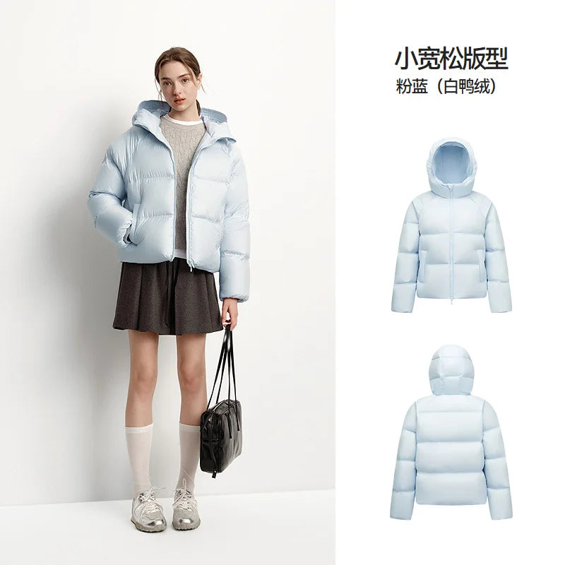 Semir Down Jacket Women Solid Color Loose Versatile 2025 Winter New Waterproof Oil-proof Stain-proof Hooded Coat Down Jacket LadyShow.Store