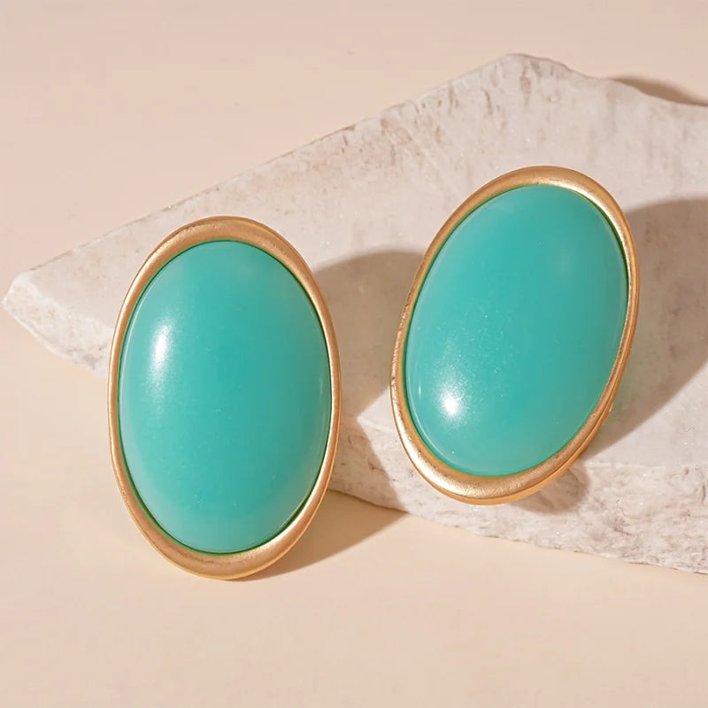 Anchor Red Geometric Oval Stud Earrings for Women Personality Versatile Resin Earrings Simple Fashion Jewelry Wholesale Gifts N1 Pi-Mart