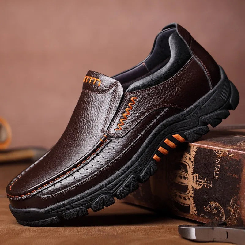 Autumn Genuine Leather Men's Casual Business Leather Shoes Lightweight Breathable Anti Slip Casual Leather Shoes Men Shoes Pi-Mart
