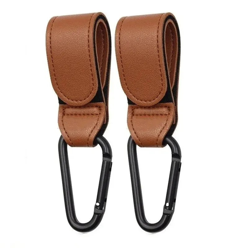2Pcs Leather Cart Hooks Baby Stroller Hook PU Adjustable Pram Hook Organizer Diaper Bag Hanger Children Travel Accessories Pi-Mart
