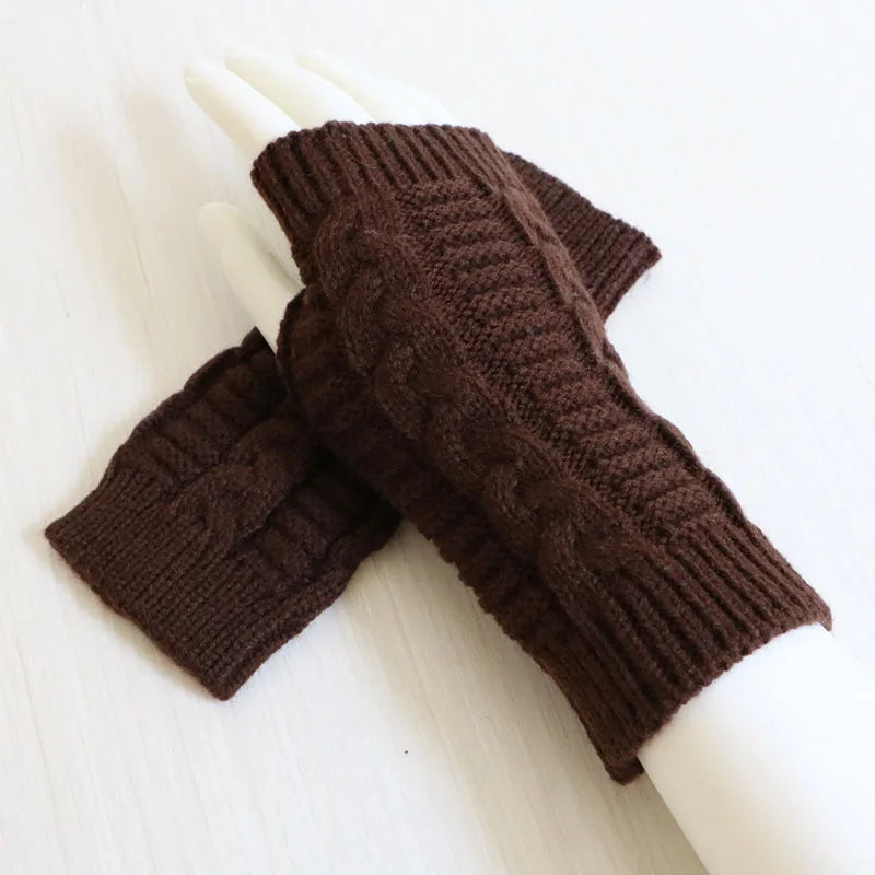 Women Stylish Hand Warmer Winter Gloves Arm Crochet Knitting Faux Wool Mitten Warm Fingerless Glove Twist Pattern Women Gloves Pi-Mart