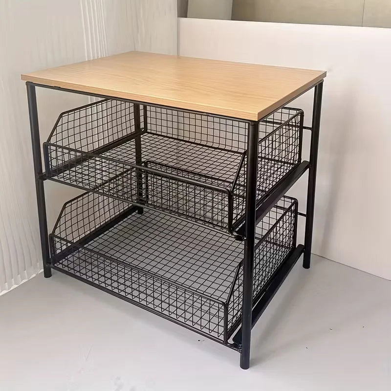 1 space saving kitchen countertop storage rack with drawers and metal baskets - sturdy multi-layer storage rack Pi-Mart