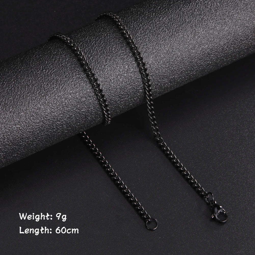 Skyrim Fashion 60cm Long Box Chain Necklace Men Stainless Steel Black Gold Color Link Chains Basic Punk Jewelry Wholesale Pi-Mart