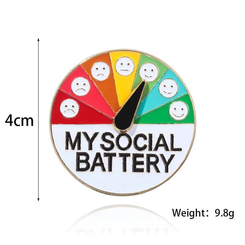 Mood Expression Pins for Women Men My Social Battery Brooches on Clothes Funny Alloy Badge Gifts Pi-Mart