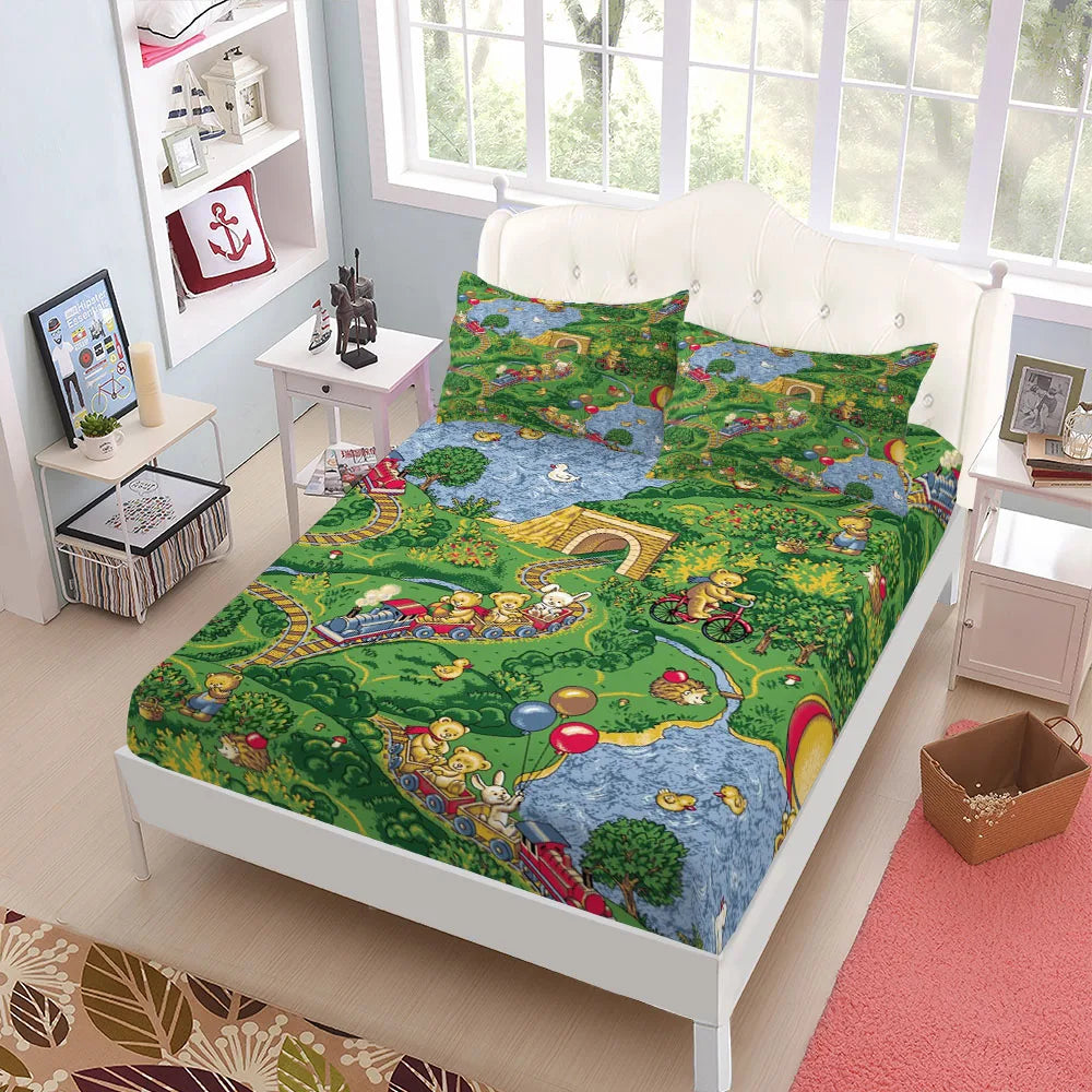 Jurassic Dinosaurs Children Fitted Sheet Set King Queen Double Full Size Bed Linen Set LadyShow.Store