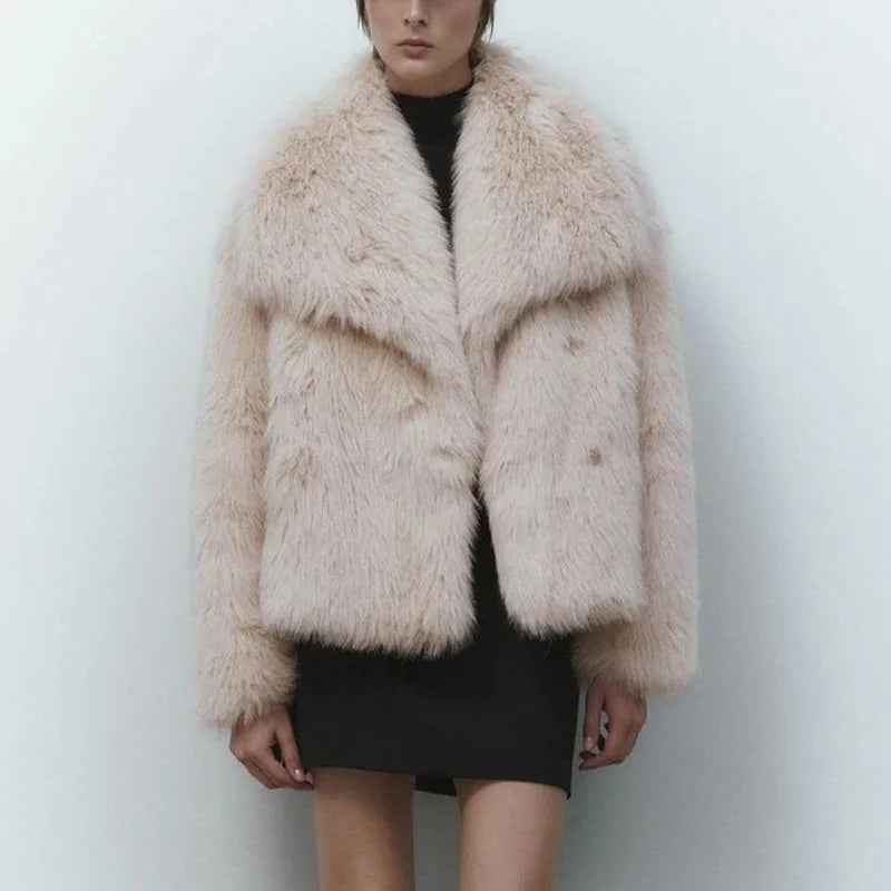 2024 Winter New Fashion Gradient Fluffy Fur Coat Women High Street Luxury Big Fur Collar Faux Fox Fur Jacket Female Overcoats LadyShow.Store