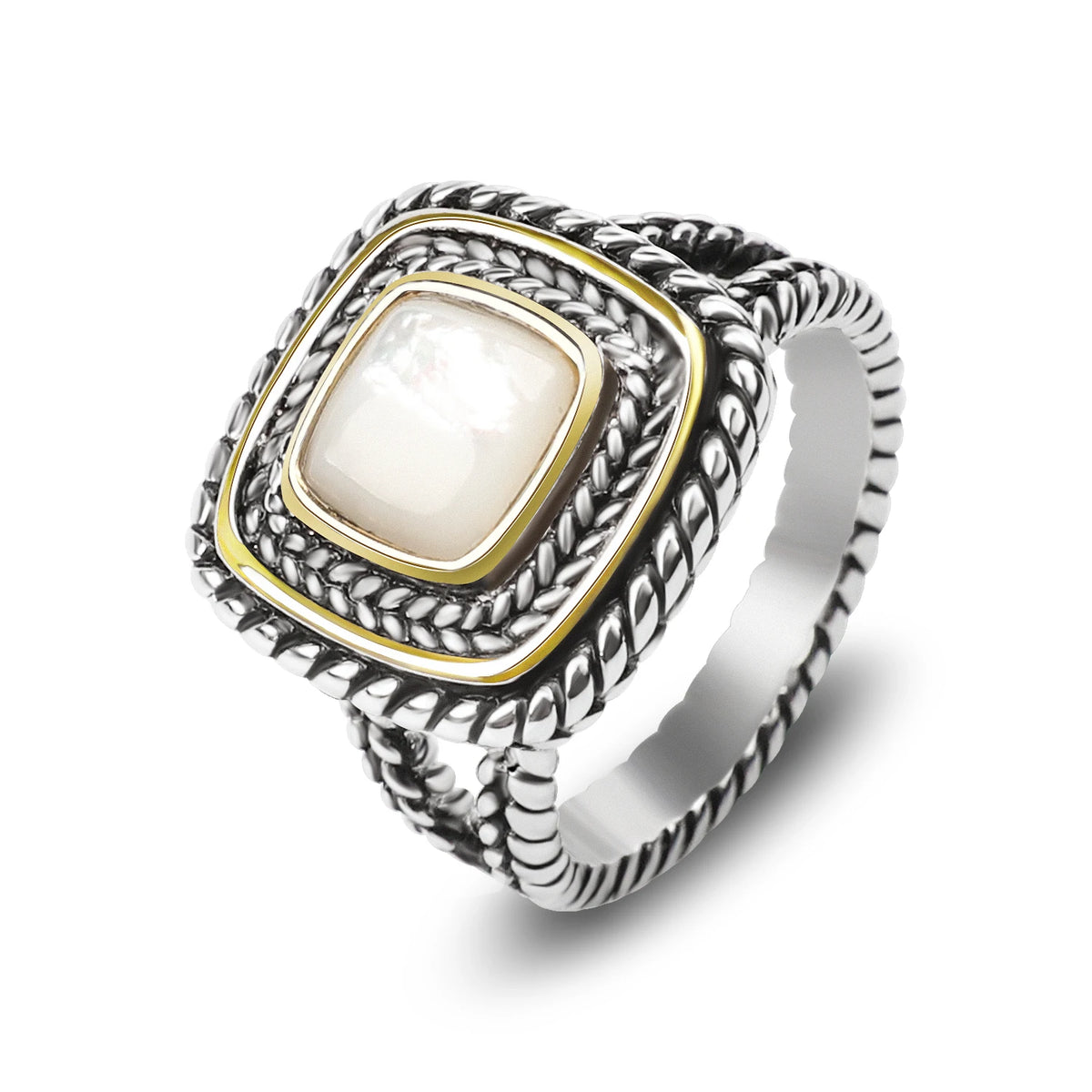 Designer Inspired Two Tone Statement Rings for Women 18K Gold Plated Fashion Brand Engagement Wedding Ring Pi-Mart