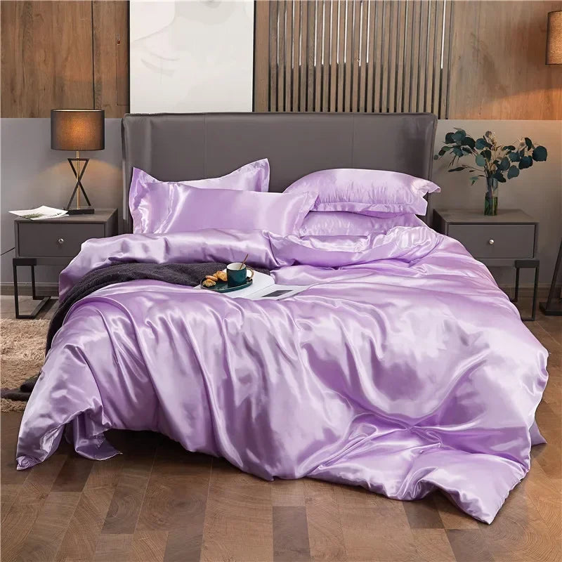 Luxury Rayon Satin Duvet Cover Queen High Quality King Size Smooth Quilt Cover Solid High End Single Double Comforter Cover Pi-Mart