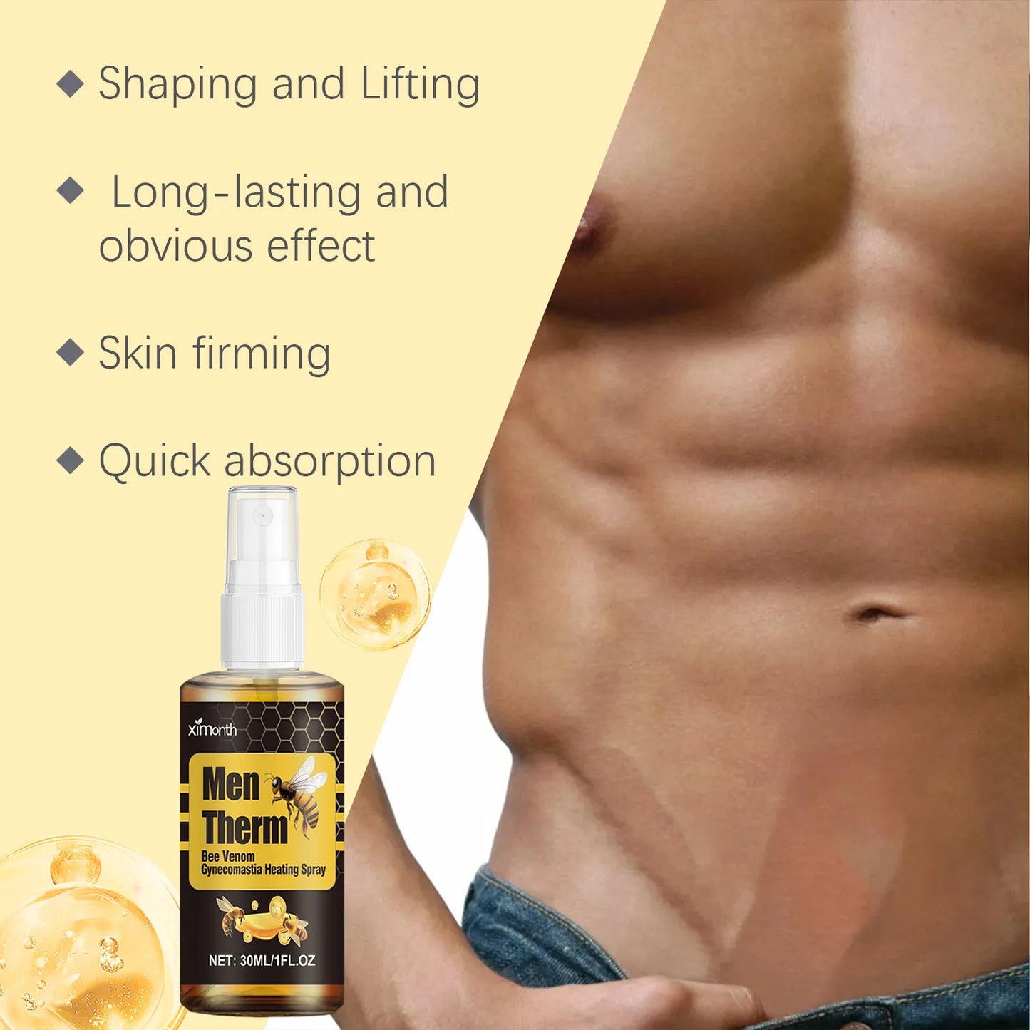15ml Men's Bee Male Breast Warming Oil Chest Firming Massage Serum Chest Firming Oil Skin Care Pi-Mart