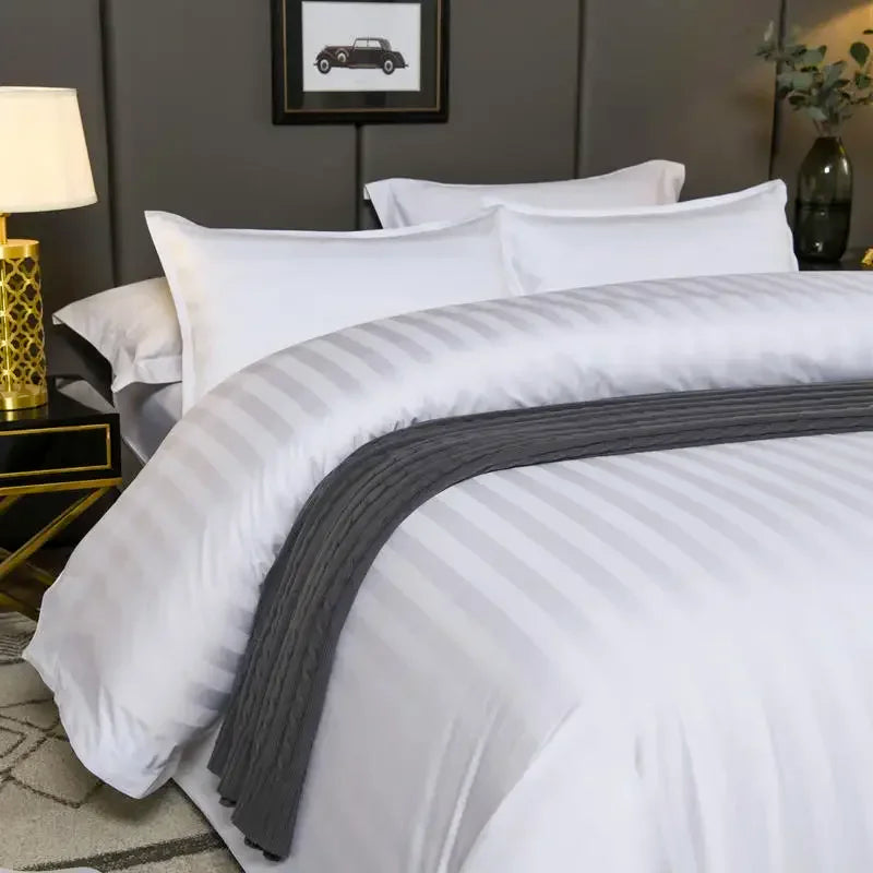 1set Luxury 100 Egypt Cotton Duvet Cover 5 Stars Hotel Quilt Cover Pure Cotton Satin Strip Bed Line Duvet Case 2pcs Pillowcases Pi-Mart