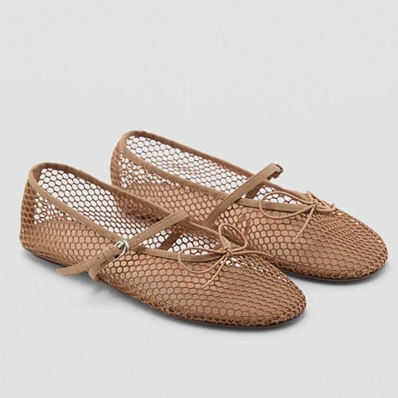 Mesh Summer Ballet Flats Shoes Women Buckle Strap Breathable 2025 New Flats Shoes Ladies Black Mary Janes Footwear Loafers LadyShow.Store