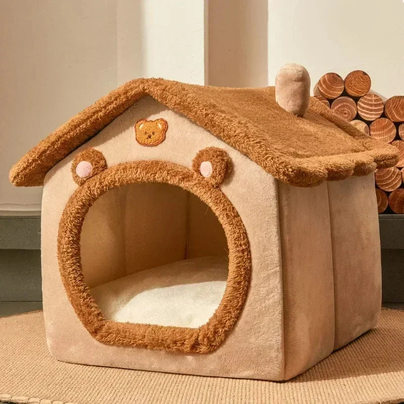 Winter Warm Foldable Pet House Detachable Washable Liner Comfort Kennel Bed for Small Medium Dogs and Cats Indoor Rest Nest Pi-Mart