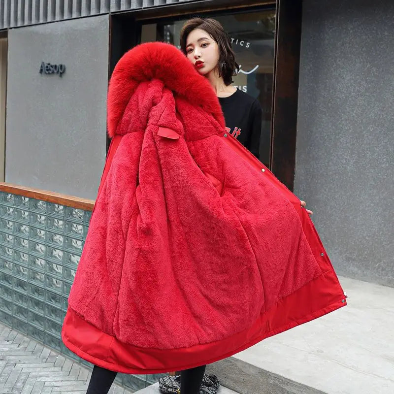 2026 New Winter Women Parka Fur Hooded Jackets Thicken Warm Cotton-padded Puffer Coat Casual Long Parkas Clothes Loose Outerwear LadyShow.Store