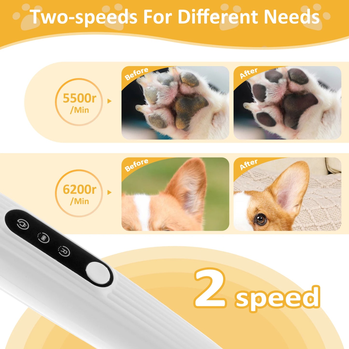 Pet Dog Paw Trimmer with LED Light Low Noise Shaver High-Speed Waterproof Dog Cat Hair Trimmer Clippers Cordless Grooming Tool Pi-Mart