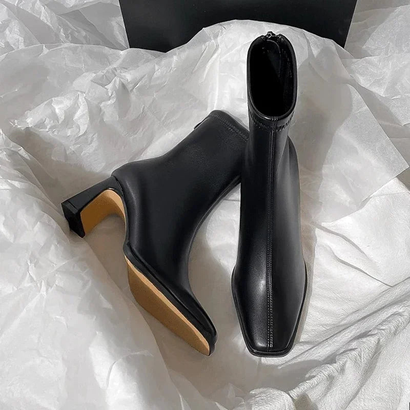 Vintage Warm Cotton Women Ankle Boots Fashion Elegant Square Toe Shoes Autumn Winter Thick Heel Women's Short Booties LadyShow.Store
