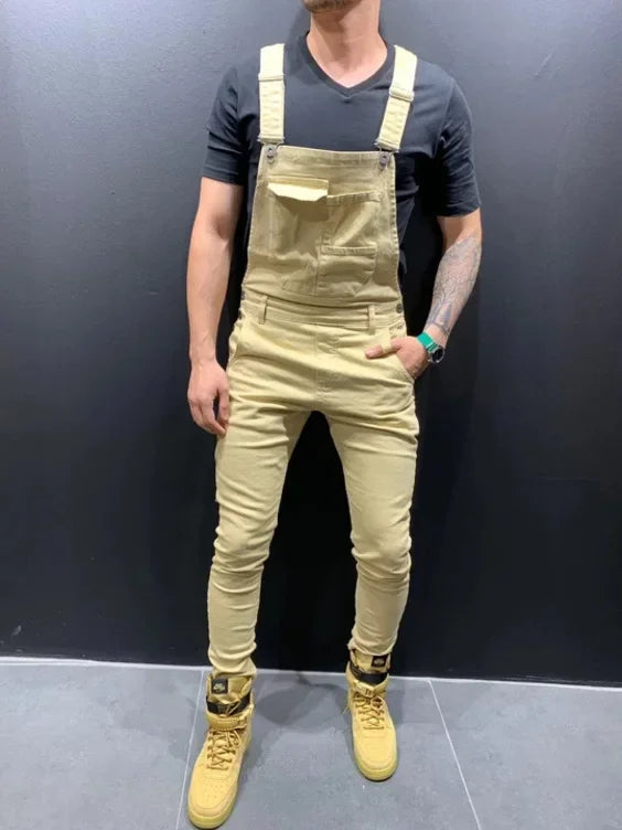 Women Jeans Rompers Washing Ankle Length Overalls Pencil Pants One Piece High Street Pockets Spliced Solid Slight Strech LadyShow.Store