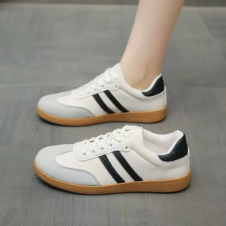 2025 Winter Women's White Platform Sneakers - Breathable Mesh Striped Casual Shoes Comfortable Flat Shoes Pi-Mart