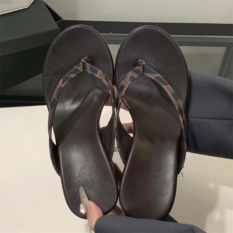 Eilyken Summer Leopard Print Clip Toe Platform Wedges Women Slippers Fashion Thick Bottom High Heels Flip Flops Shoes LadyShow.Store